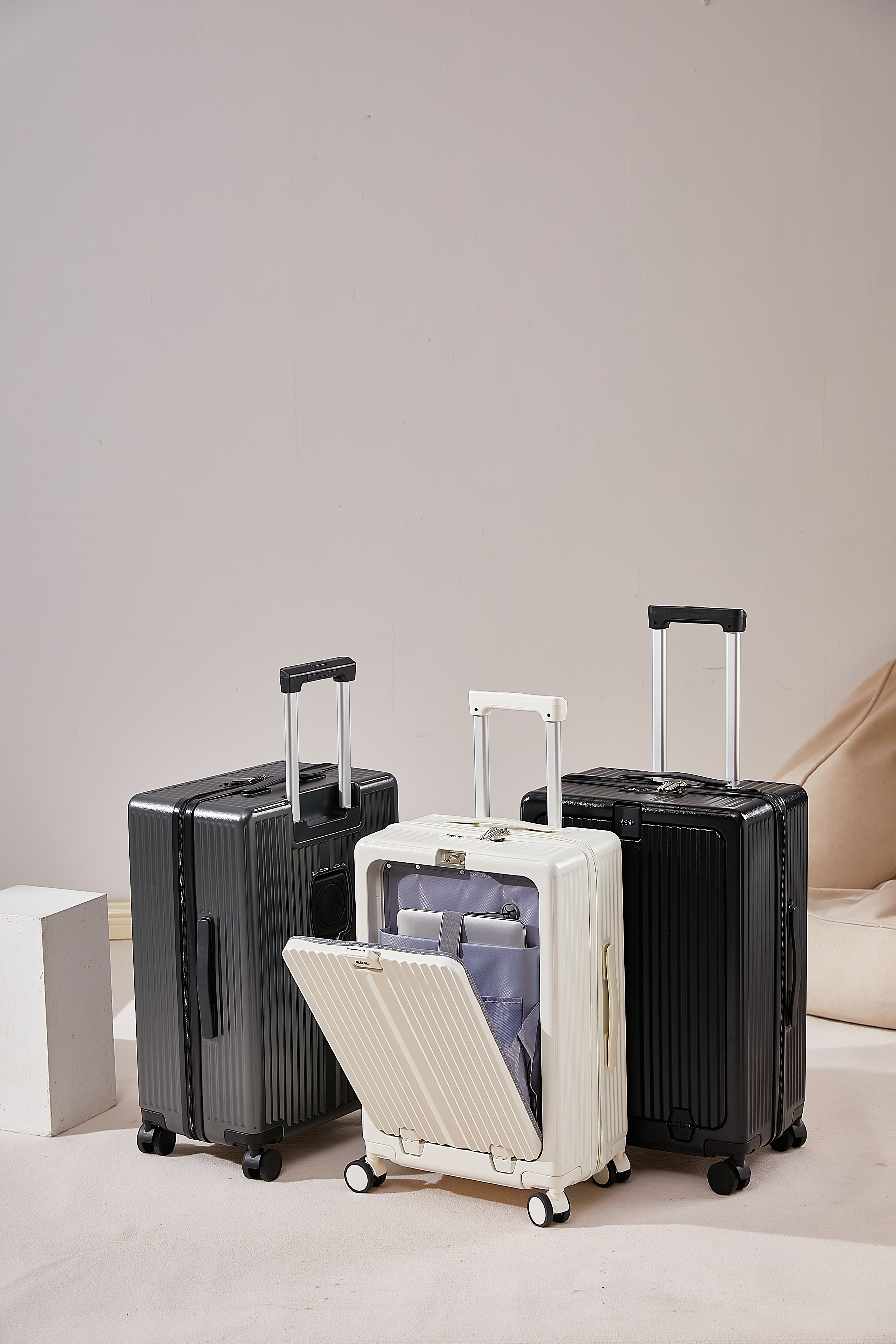 4 PCS set bagasi abs pc dengan saku laptop depan untuk perjalanan bisnis
