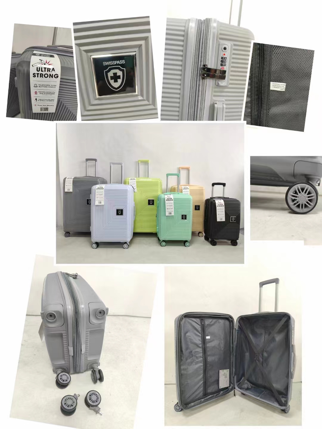4 Buah Set Koper Bepergian Bagasi Troli Polipropilena PP Produsen Kustom