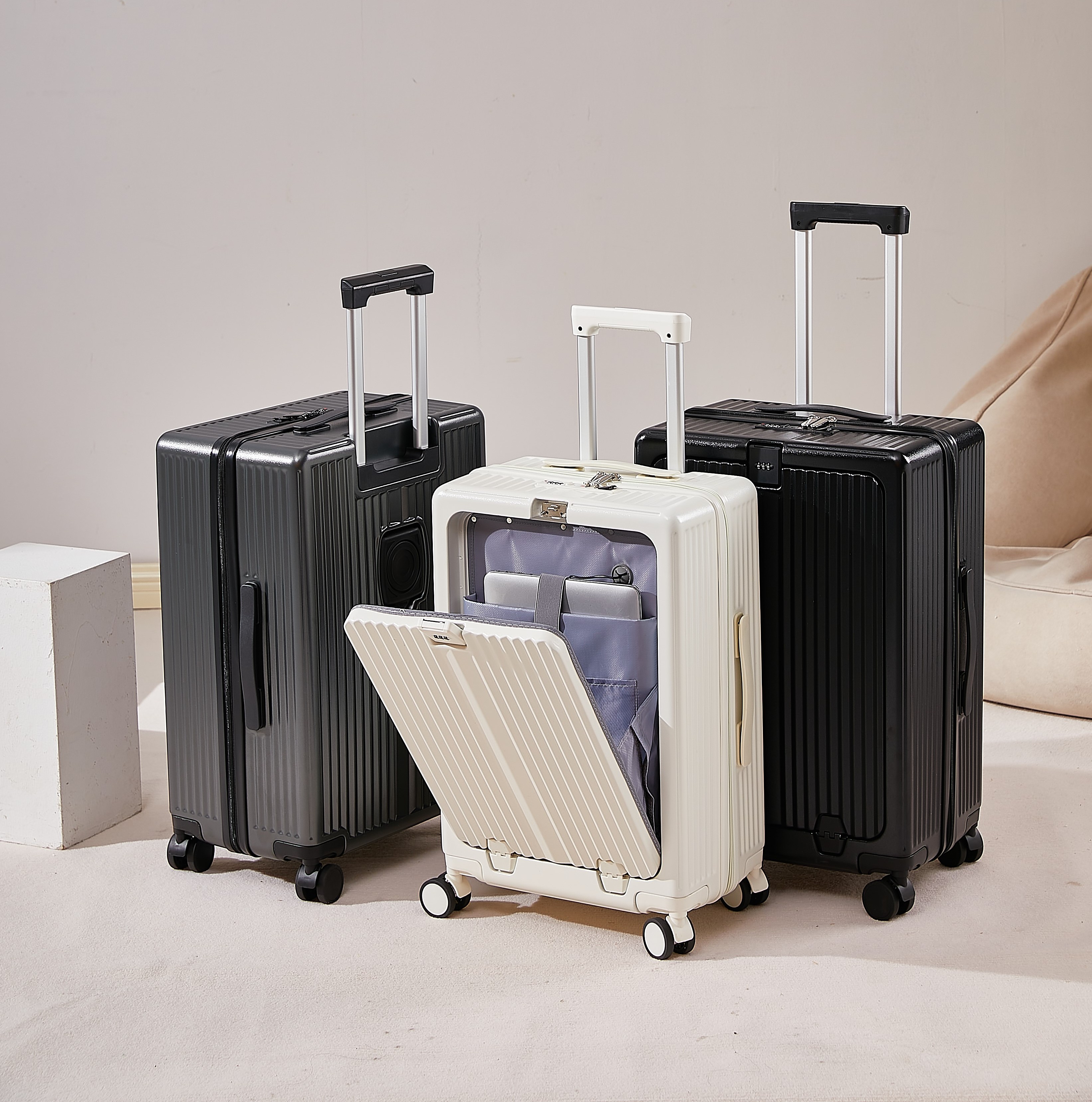 Koper PC 20 inci untuk dibawa ke dalam pesawat dengan komponen tas laptop saku terbuka depan portabel